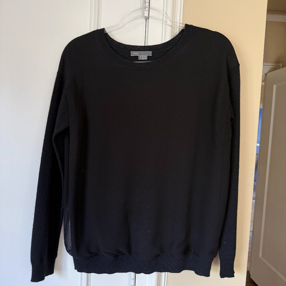 Vince Double Layer Sweater Women’s Black Wool Silk Cashmere Long sleeve Size Sma